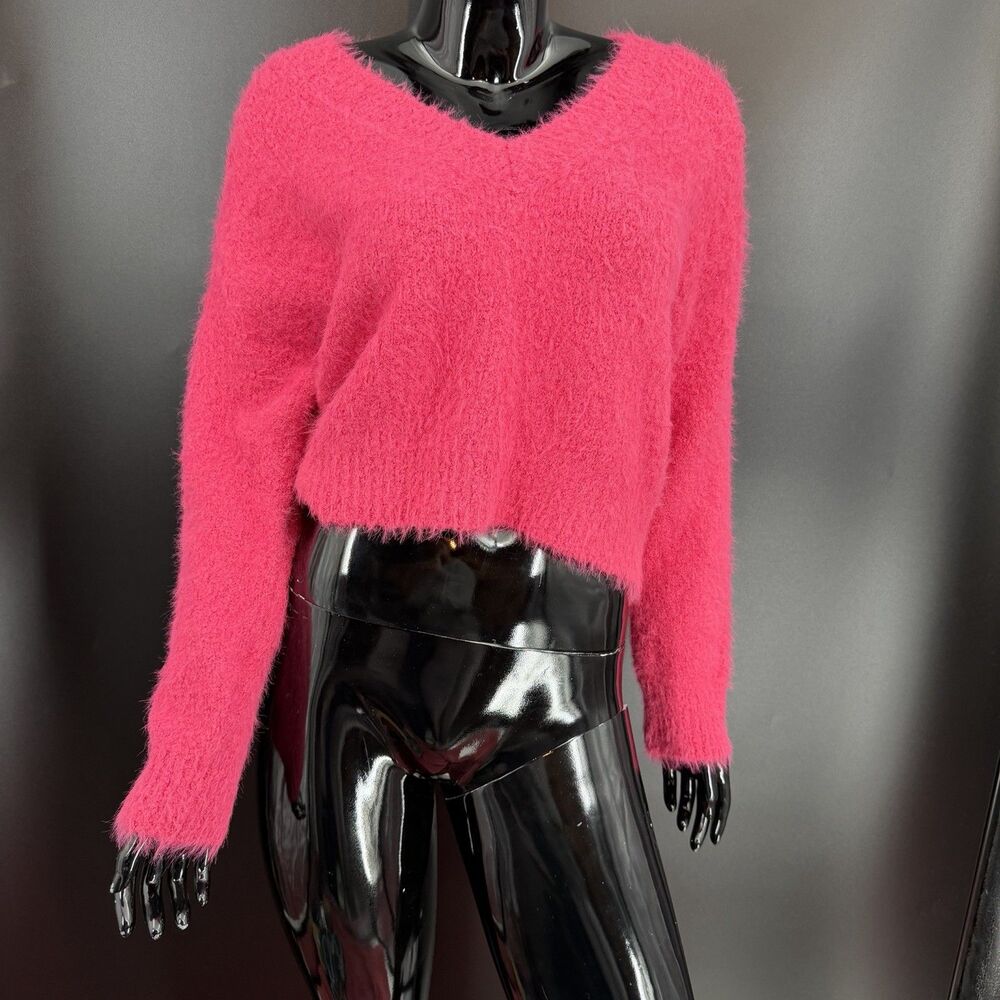 NWT Marine Layer Teddy Eyelash V-Neck Sweater Size S Bright Pink